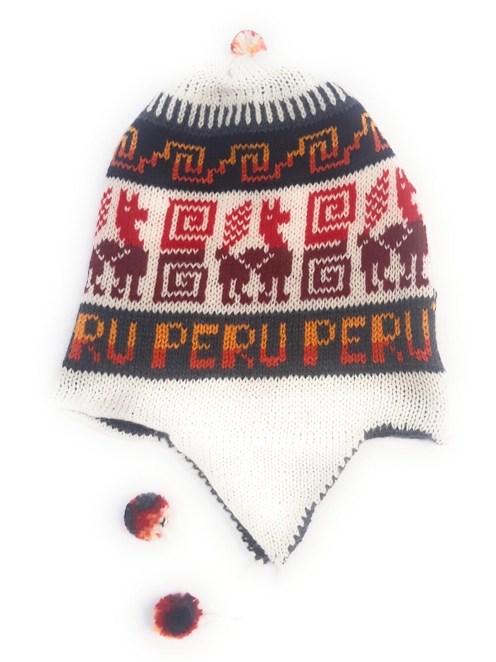 5378 Real Alpaca Peruvian Chullo Earflap Beanie Hat Alpaca Wool